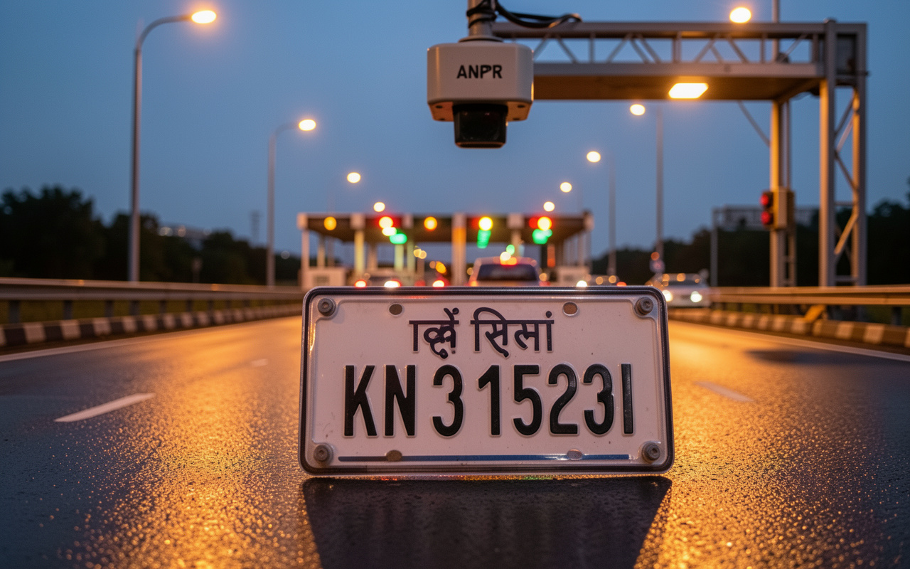 ANPR camera over a highway reading an Indian license plate